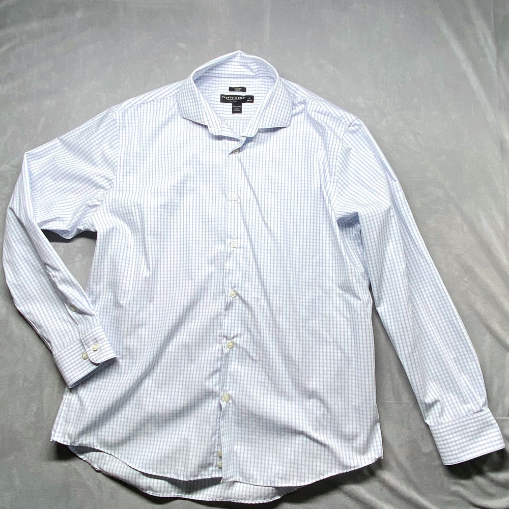 Pronto Uomo Non Iron Slim Fit Dress Shirt Mens‎ 17 34/35 Blue Plaid Cotton